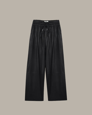 Drawstring Leather Straight Leg Pants