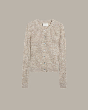 camel textured cardigan on a light gray background
