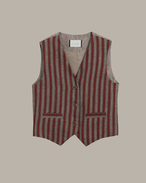 Red and brown striped vest on a beige background