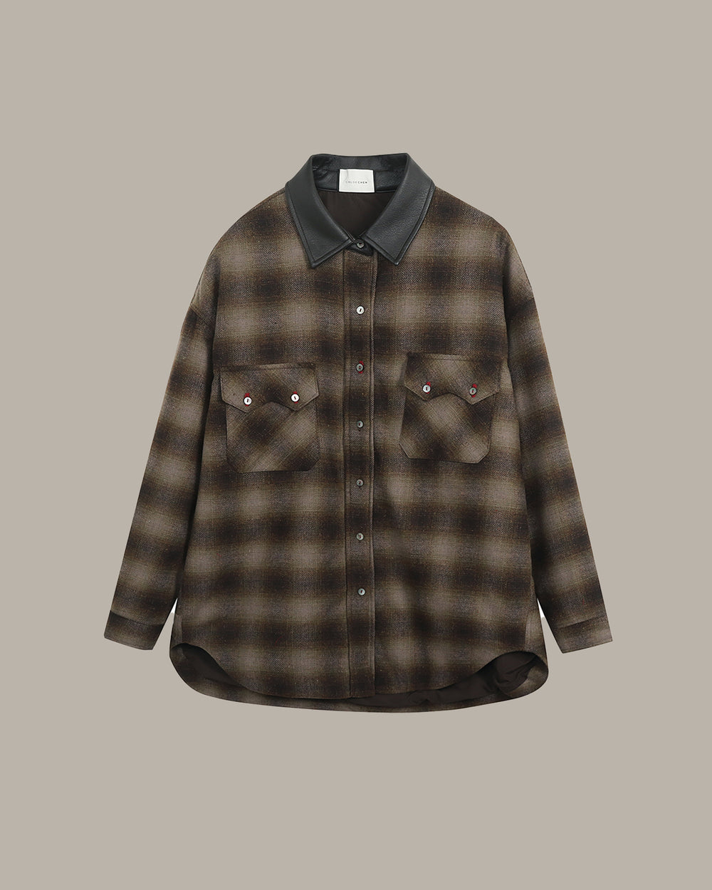 Contrast Collar Plaid Shirt Jacket