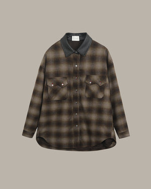 Contrast Collar Plaid Shirt Jacket