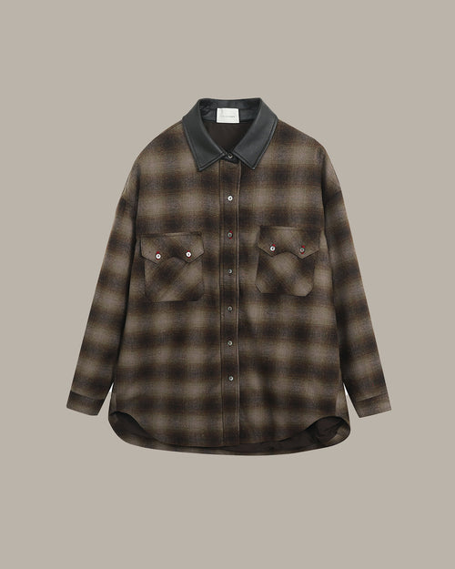 Contrast Collar Plaid Shirt Jacket