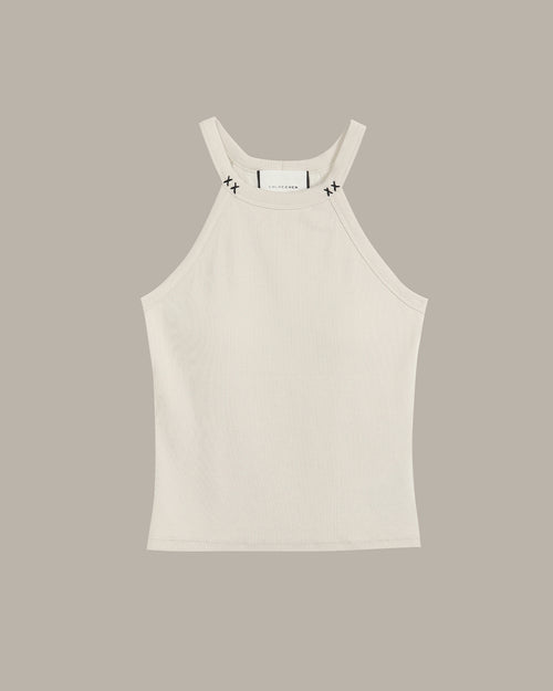 White tank top on a light gray background