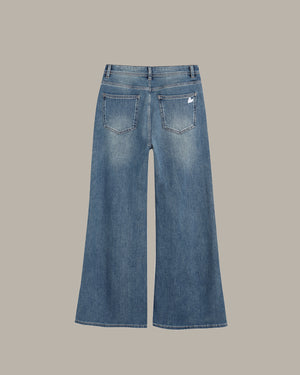 Heart Embroidered Flared Jeans