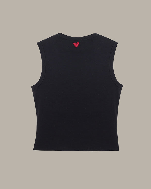 Heart Embroidery Ribbed Knit Tank Top