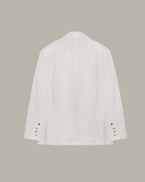 back of a white blazer on grey background