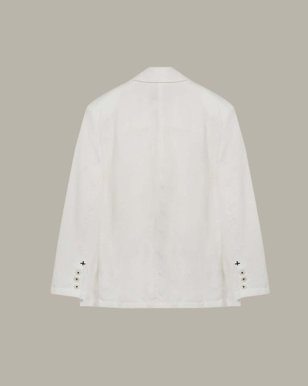 back of a white blazer on grey background