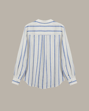 White shirt with blue stripes on a beige background