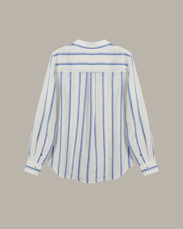 White shirt with blue stripes on a beige background