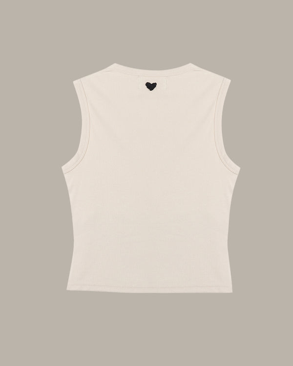 Heart Embroidery Ribbed Knit Tank Top