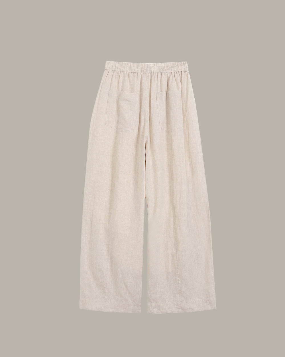 Beige wide-leg pants on a light gray background