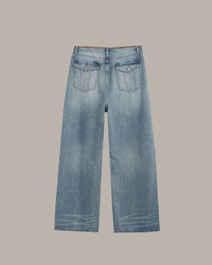 裝飾縫線闊腿牛仔褲