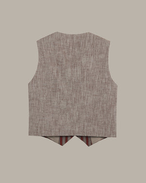 Gray vest with a plaid pattern on a beige background