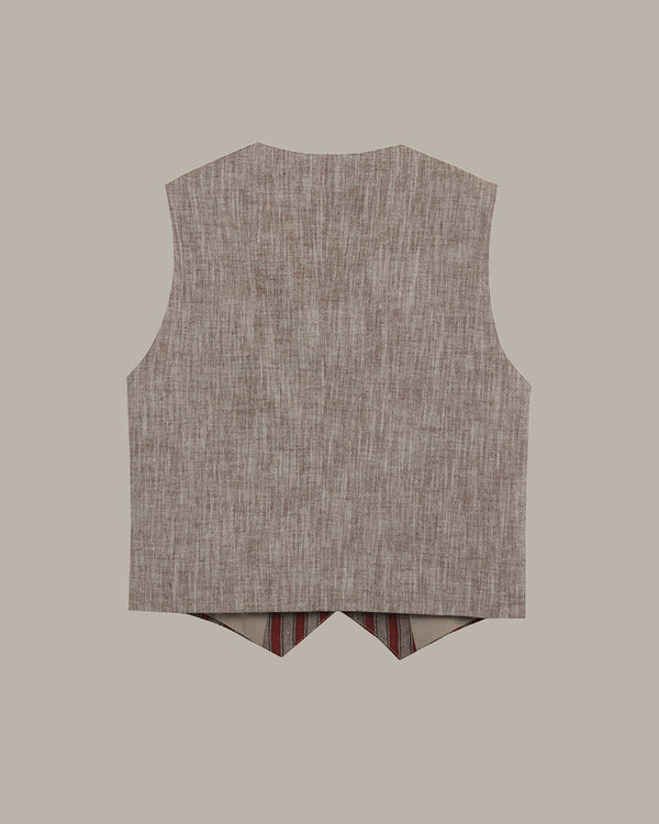Gray vest with a plaid pattern on a beige background
