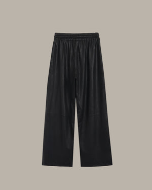 Drawstring Leather Straight Leg Pants