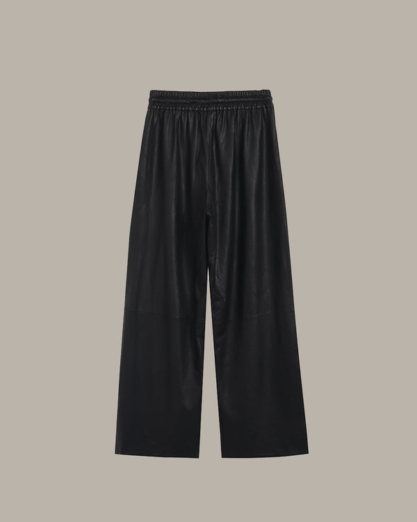 Drawstring Leather Straight Leg Pants