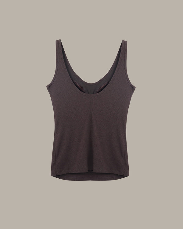 back of a Dark brown tank top on a beige background