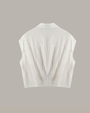 [E] Cropped Button-Up Logo Shirt