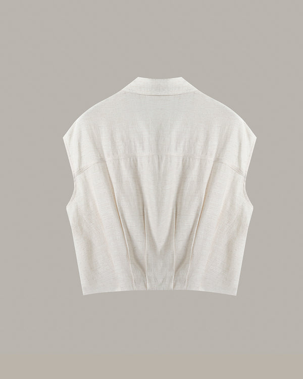 [E] Cropped Button-Up Logo Shirt