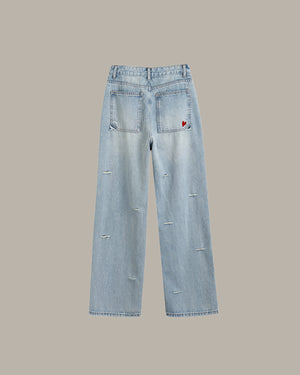 Heart Embroidered Denim Jeans