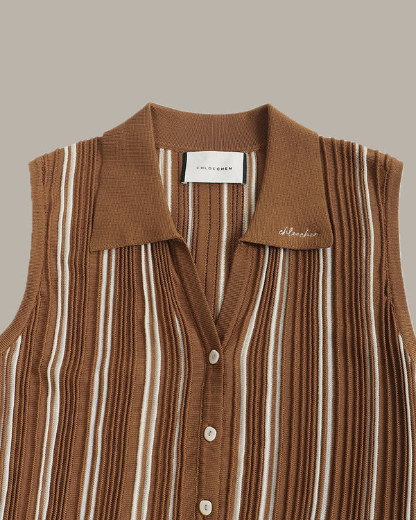 [E] Striped Sleeveless Knit Top