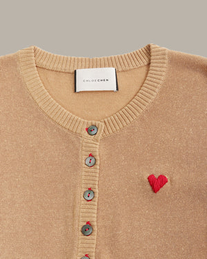 Heart Embroidered Knit Cardigan
