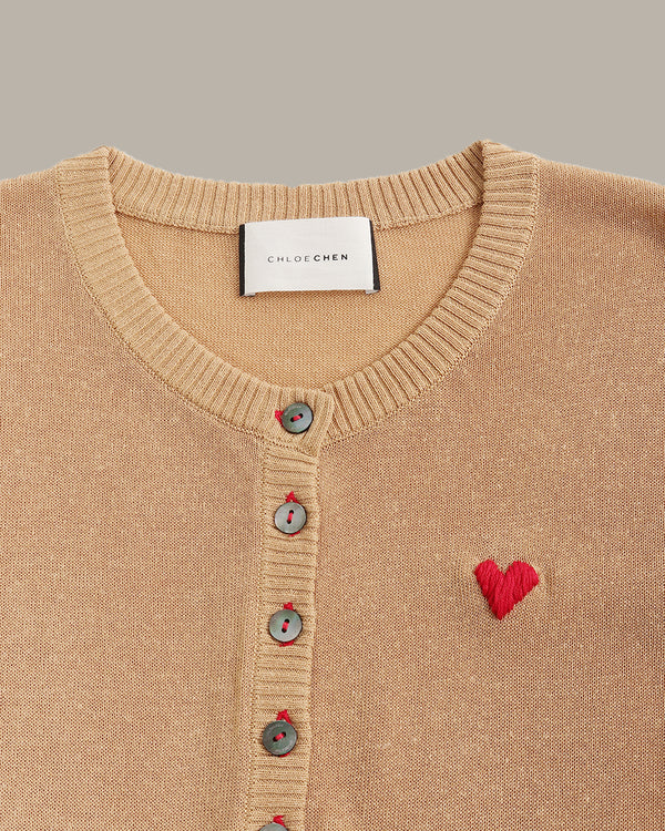 Heart Embroidered Knit Cardigan