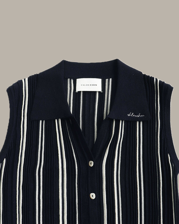 [E] Striped Sleeveless Knit Top