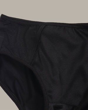 Close-up of black underwear on a neutral background