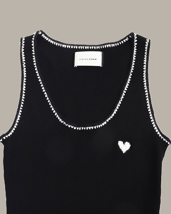 Heart Embroidered Tank Top