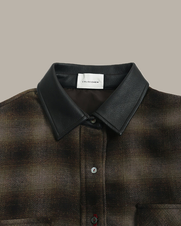 Contrast Collar Plaid Shirt Jacket