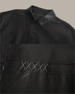 Contrast Stitch Detail Leather Blouse