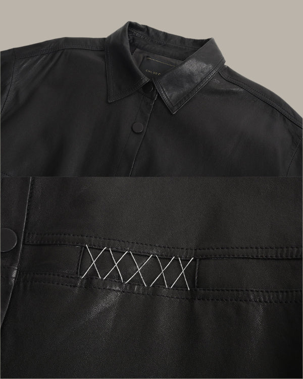 Contrast Stitch Detail Leather Blouse