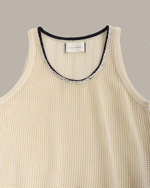 Contrast Trim Mesh Knit Tank Top