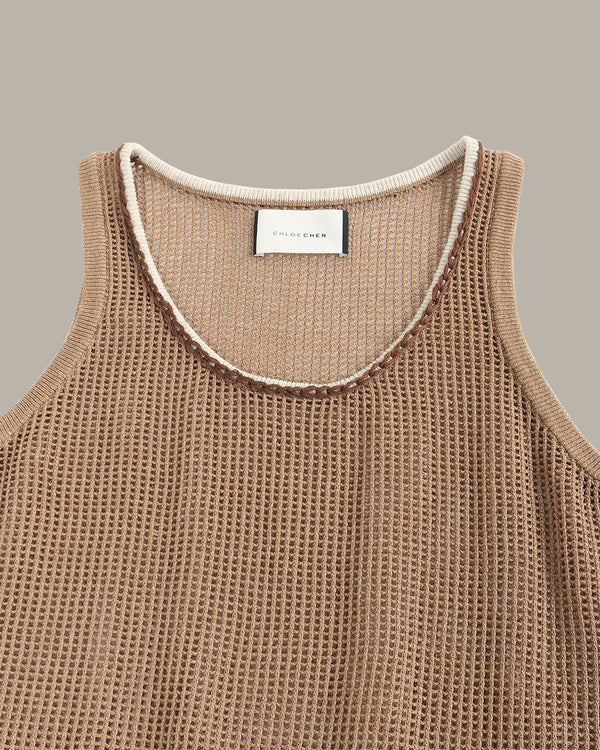 Contrast Trim Mesh Knit Tank Top
