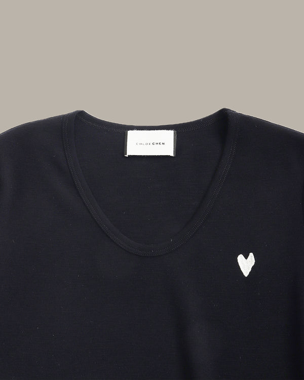Heart Embroidery Wool T-Shirt