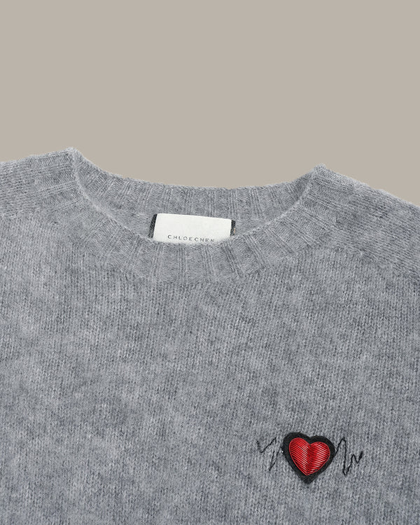 Embroidered Wool Round Neck Jumper