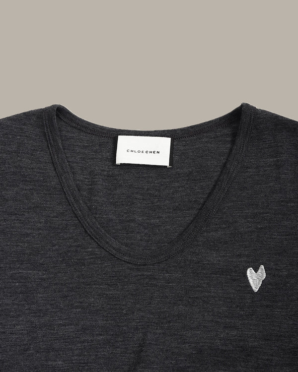 Heart Embroidery Wool T-Shirt