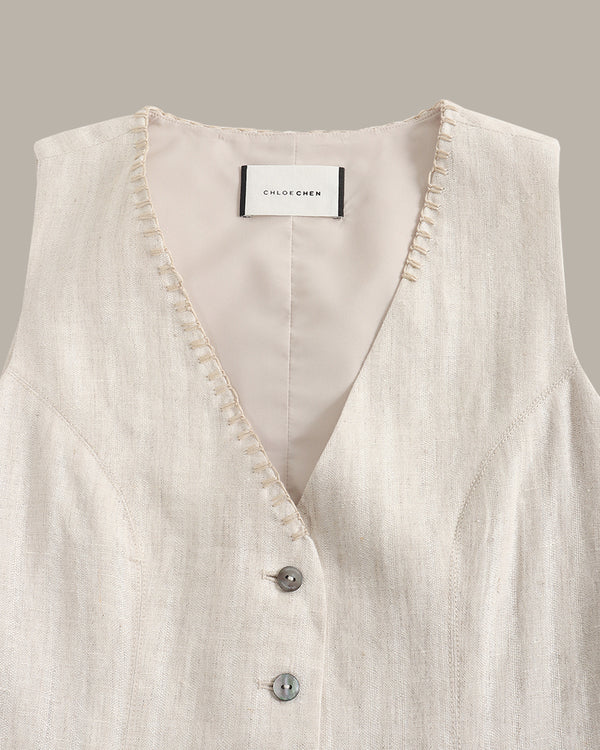 Stitched Detail Linen Vest