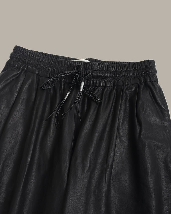 Drawstring Leather Straight Leg Pants