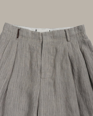 條紋縷空亞麻短褲