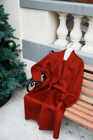 腰带长款羊毛大衣