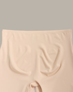 Beige high-waisted bikini bottom on a light gray background