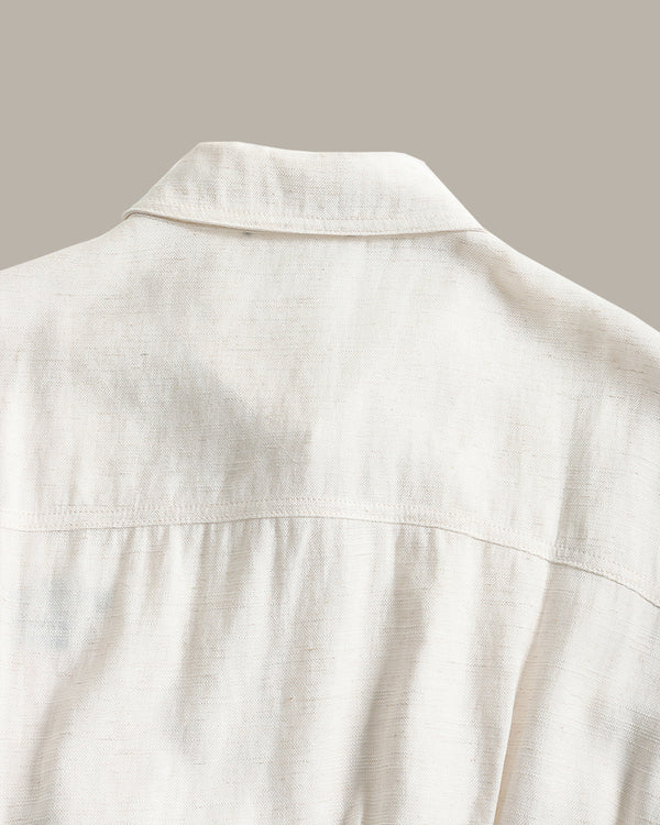 [E] Cropped Button-Up Logo Shirt