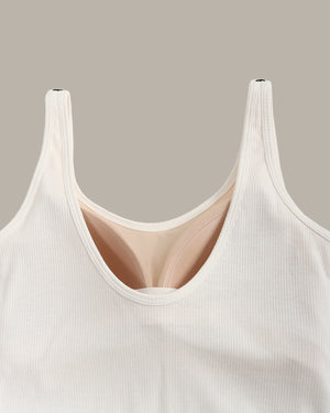White ribbed tank top on a beige background