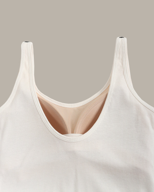 White ribbed tank top on a beige background