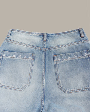 Embroidered Back Pockets Barrel Jeans