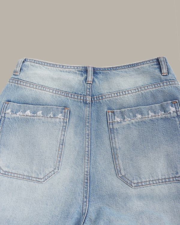 Embroidered Back Pockets Barrel Jeans