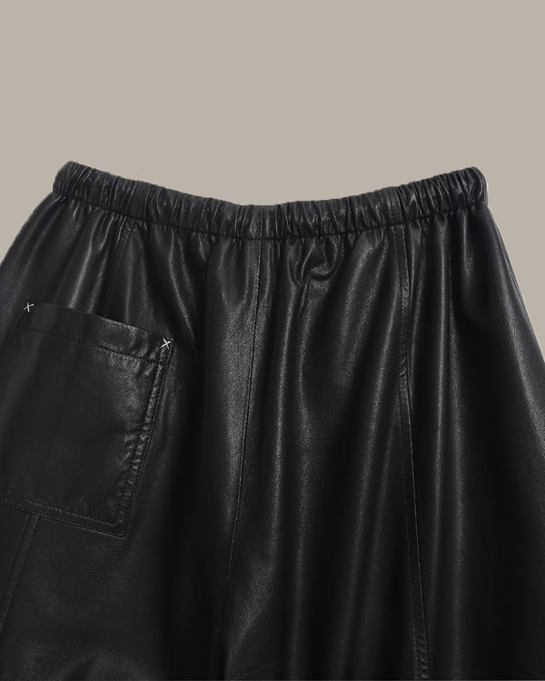 Braided-Drawstring Leather Wide-Leg Pants