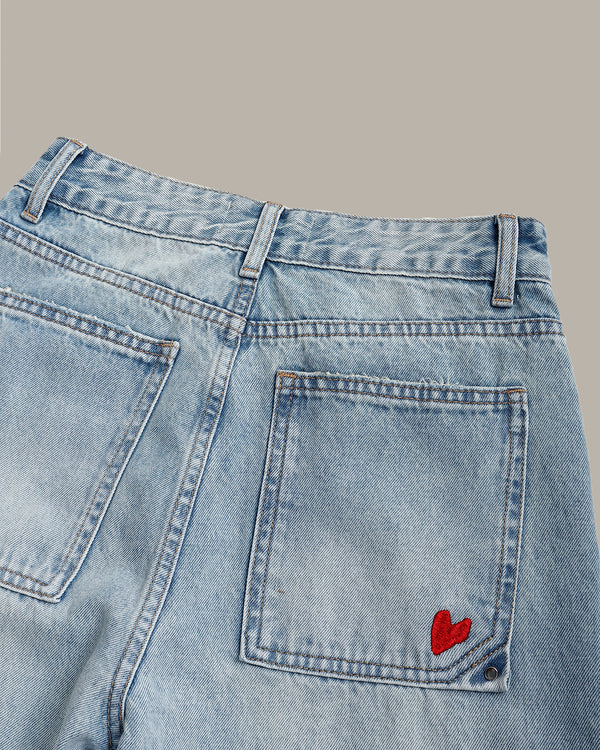 Heart Embroidered Denim Jeans